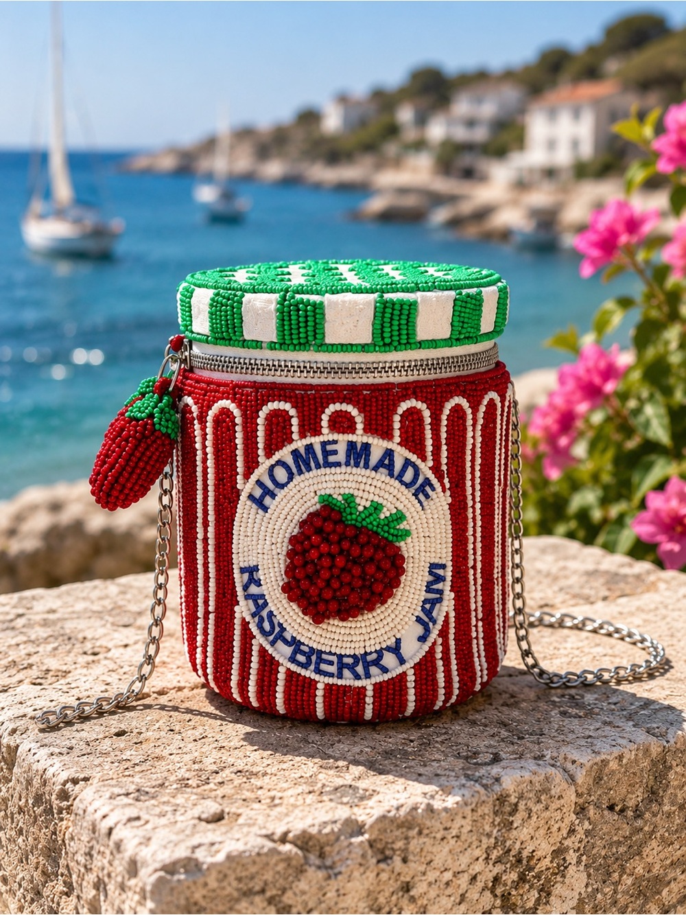 Beaded Raspberry Jam Crossbody Bag - Red & Green